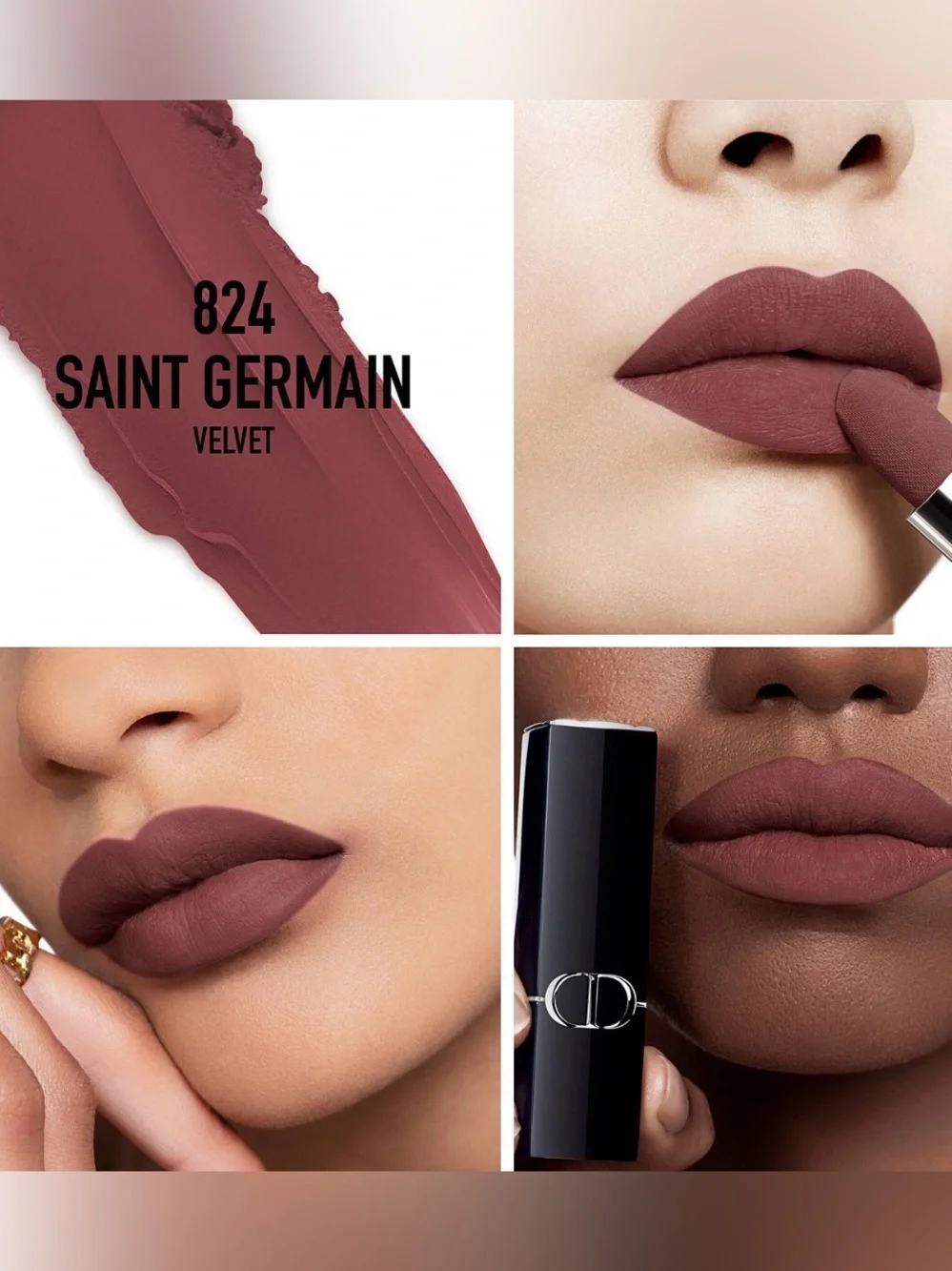 Dior Addict Rouge Couture Lipstick Plum Brown 824 Saint Germain Velvet Lips